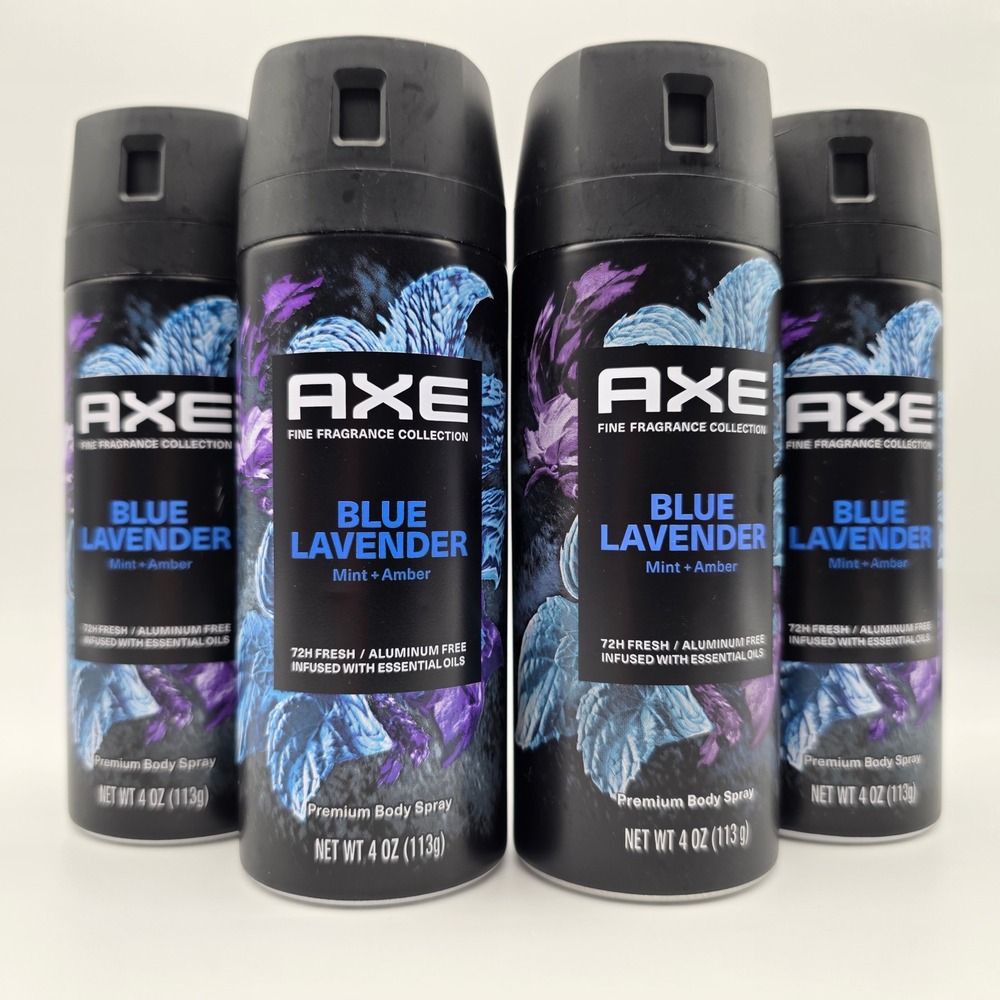 4 Pack AXE Fine Fragrance Collection Blue Lavender Premium Body Spray 4oz Cans